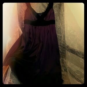 Banana Republic Plum Silk Satin Black Velvet Trimmed Dress Size 00 Petite